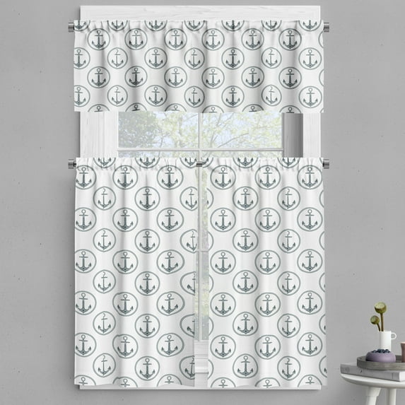 Ambesonne Anchor Valance & Curtain, Floral Art Marine, 55"x24", Black White