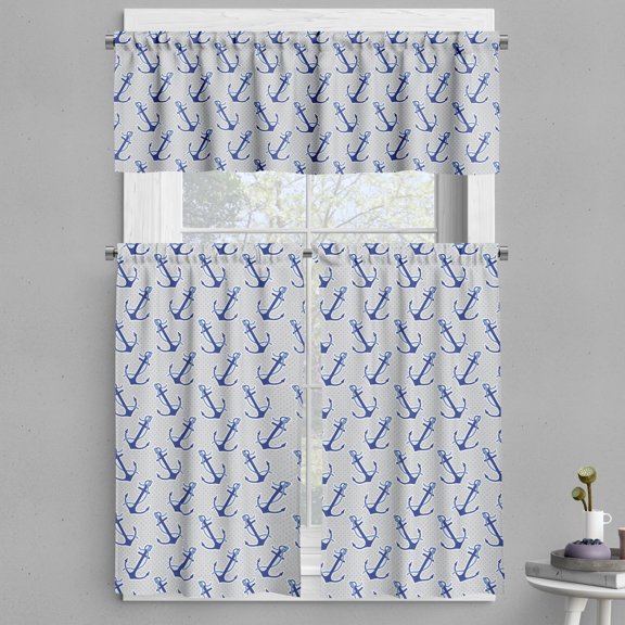 Ambesonne Anchor Valance & Curtain, Marine Motif and Ship Shapes, 55"x45", Navy Blue and Pale Grey
