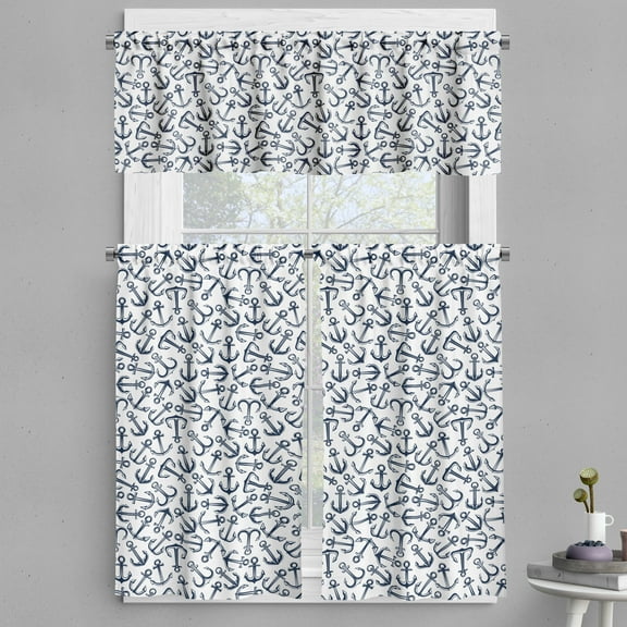 Ambesonne Anchor Valance & Curtain, Random Marine, 55"x36", Dark Blue White