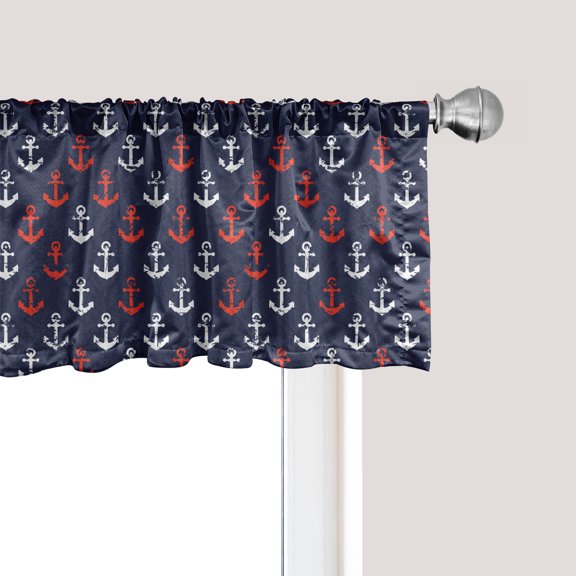 Ambesonne Anchor Window Valance, Abstract Sea Grunge Worn, 42" x 12", Vermilion Dark Blue