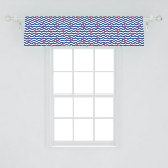 Ambesonne Anchor Window Valance, Geometric Coastal Design, 54" X 12", Violet Blue Dark Coral