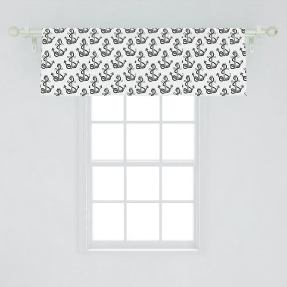 Ambesonne Anchor Window Valance, Marine Hipster, 54" X 18", Charcoal Grey Pale Grey