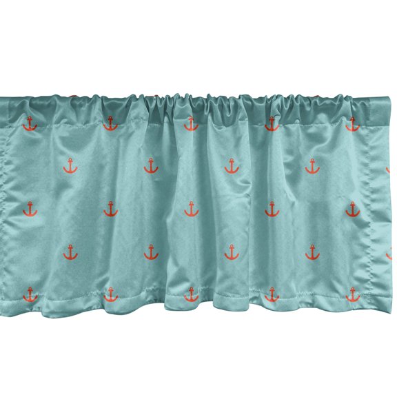 Ambesonne Anchor Window Valance, Nautical Sailor Theme, 54" X 12", Pale Blue and Vermilion
