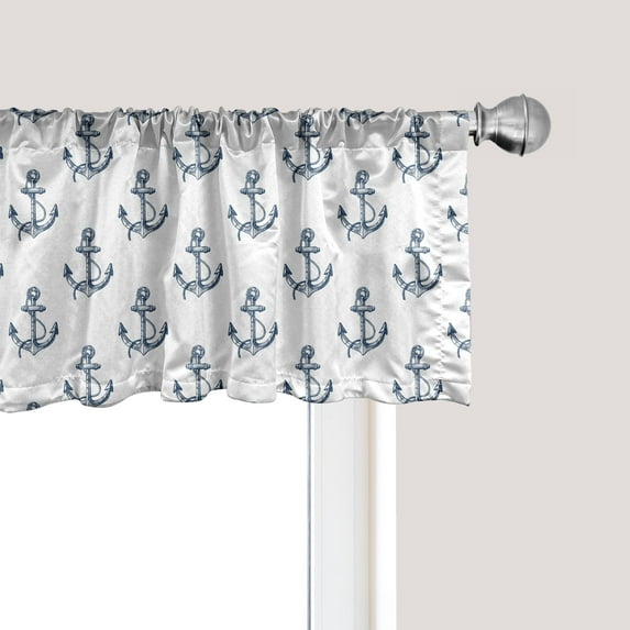 Ambesonne Anchor Window Valance, Summer Vacation Sketch, 54" X 12", Dark Blue White