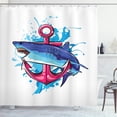 thumbnail image 1 of Ambesonne Anchors Shower Curtain, Nautical Symbol with Shark, 69"Wx84"L, Aqua Royal Blue and Hot Pink, 1 of 4