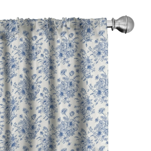 Ambesonne Anemone Flower Window Curtains, Blue Floral Corsage, Each 28" W x 95" L, Night Blue White