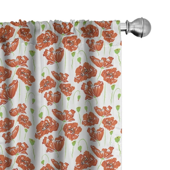 Ambesonne Anemone Flower Curtains, Doodle Poppies, Pair of 28"x84", Orange White Lime Green