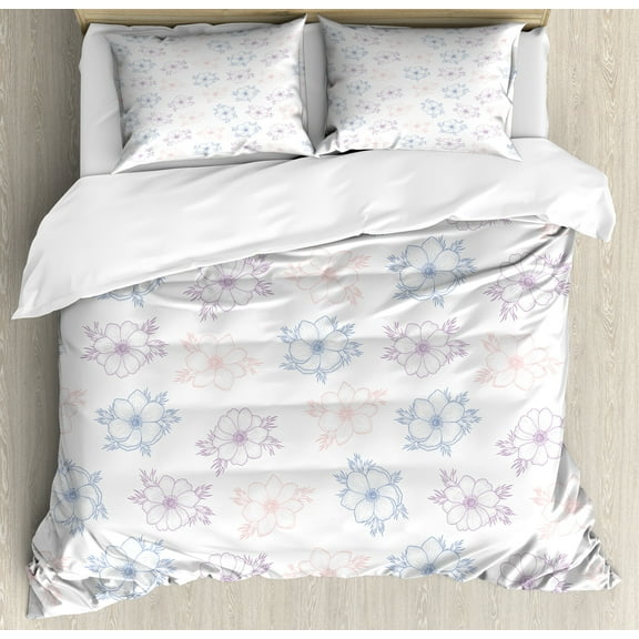 Ambesonne Anemone Flower Duvet Cover Sets, Bridal Corsage, 2-King, Dried Rose Slate Blue