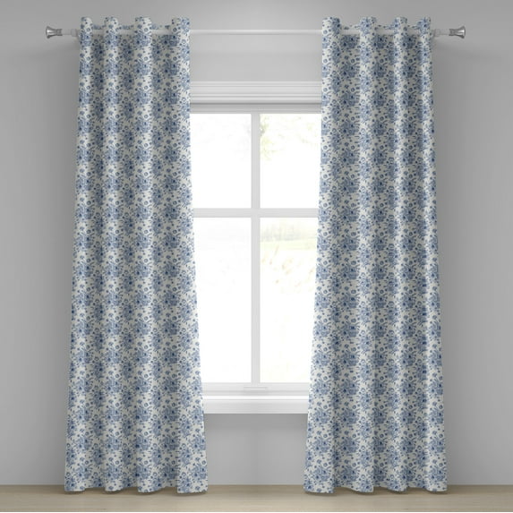 Ambesonne Anemone Flower Grommet Curtain, Blue Floral Corsage, 50" x 120", Night Blue White