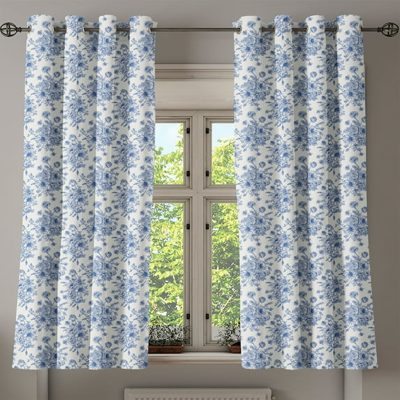 Ambesonne Anemone Flower Grommet Curtain, Blue Floral Corsage, 50" x 54", Night Blue White