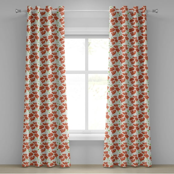 Ambesonne Anemone Flower Grommet Curtain, Doodle Poppies, 50" x 120", Orange White Lime Green