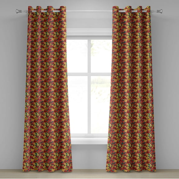 Ambesonne Anemone Flower Grommet Curtain, Retro Romantic, 50" x 108", Dark Coral Teal Yellow