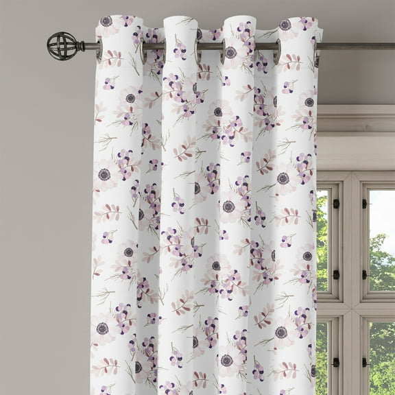 Ambesonne Anemone Flower Grommet Curtain Single Panel, Bridal Romantic, 50"x60", Pale Pink Purple Lilac