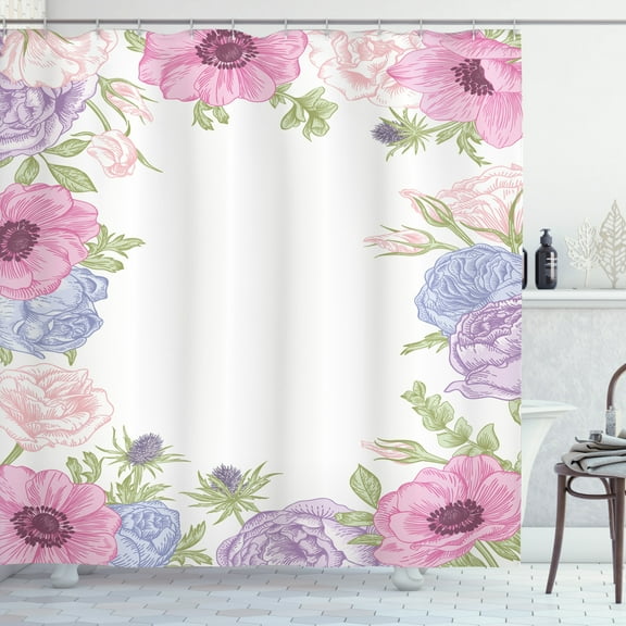 Ambesonne Anemone Flower Shower Curtain, Summer Flora, 69"Wx70"L, Pink Pale Blue Green