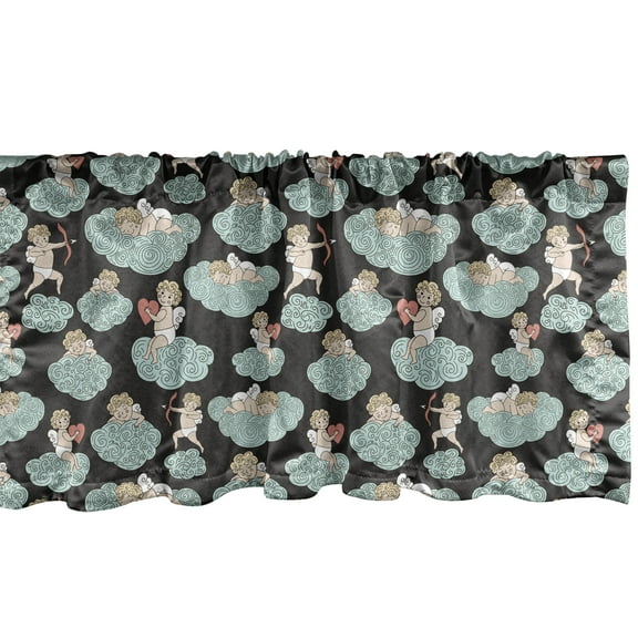 Ambesonne Angel Wings Window Valance, Angel with Bow Heart and Arrow Love on Clouds Eros Cupid Kids, Curtain Valance for Kitchen Bedroom Decor with Rod Pocket, 54" X 12", Pale Blue Grey Peach