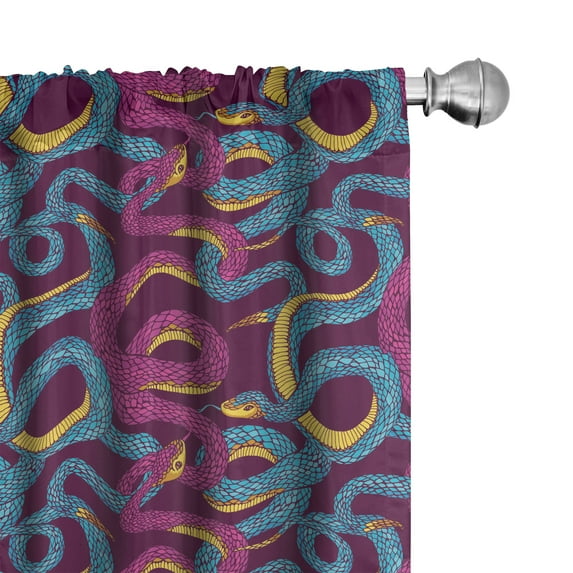 Ambesonne Animal Window Curtains, Hand Drawn Art Snakes, Each 28" W x 84" L, Plum Blue Yellow