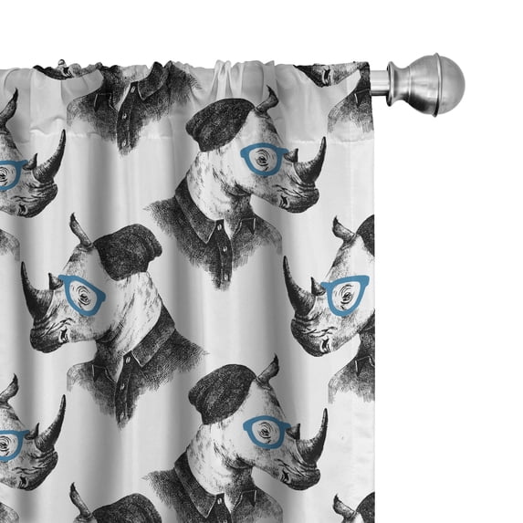 Ambesonne Animal Window Curtains, Hand Drawn Hipster Animal, Each 28" W x 95" L, Blue and Charcoal Grey