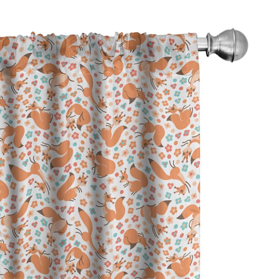 Ambesonne Animal Window Curtains, Squirrels Colorful Flowers, Each 28" W x 95" L, Pale Orange Pale Blue