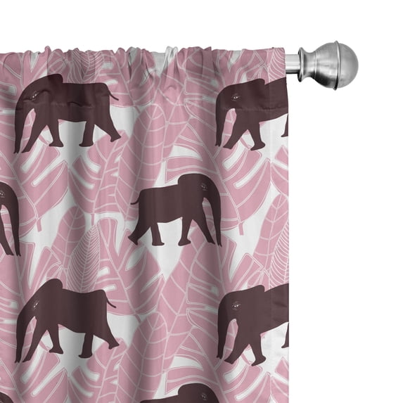 Ambesonne Animal Window Curtains, Tropical Palm Leaf Africa, Each 28" W x 84" L, Pastel Pink Dark Fuchsia