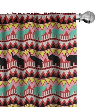 Ambesonne Animal 4-Panel Curtains, Zigzags Animal Silhouettes, 56"x95", Vermilion and Multicolor