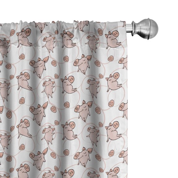 Ambesonne Animal Art Window Curtains, Cartoon Style Piglets, Each 28" W x 84" L, White and Blush