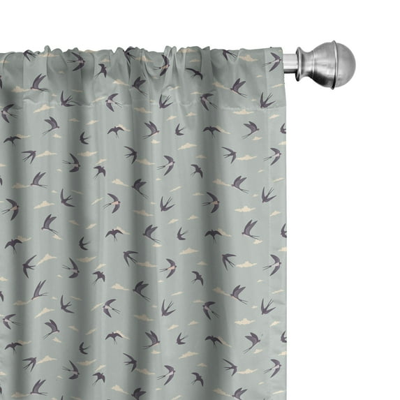 Ambesonne Animal Art Window Curtains, Swallow Birds Flying, Each 28" W x 63" L, Pale Teal Multicolor