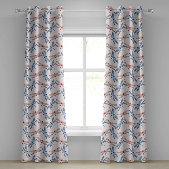 Ambesonne Animal Art Grommet Curtain, Dragonfly Wings Art, 50" x 96", Pink Blue