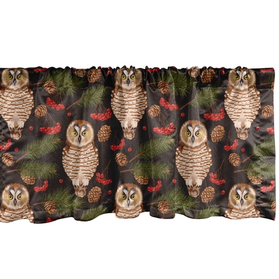 Ambesonne Animal Art Valance Pack of 2, Owls and Rowan Branches, 54"X18", Brown and Multicolor