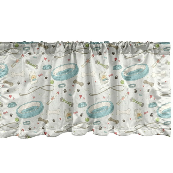 Ambesonne Animal Art Window Valance, Dog Supply Pet Pattern, 54" X 12", Pale Teal and Mint Green