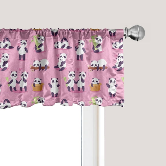 Ambesonne Animal Art Window Valance, Panda Bears Doing Things, 54" X 18", Pale Pink and Multicolor