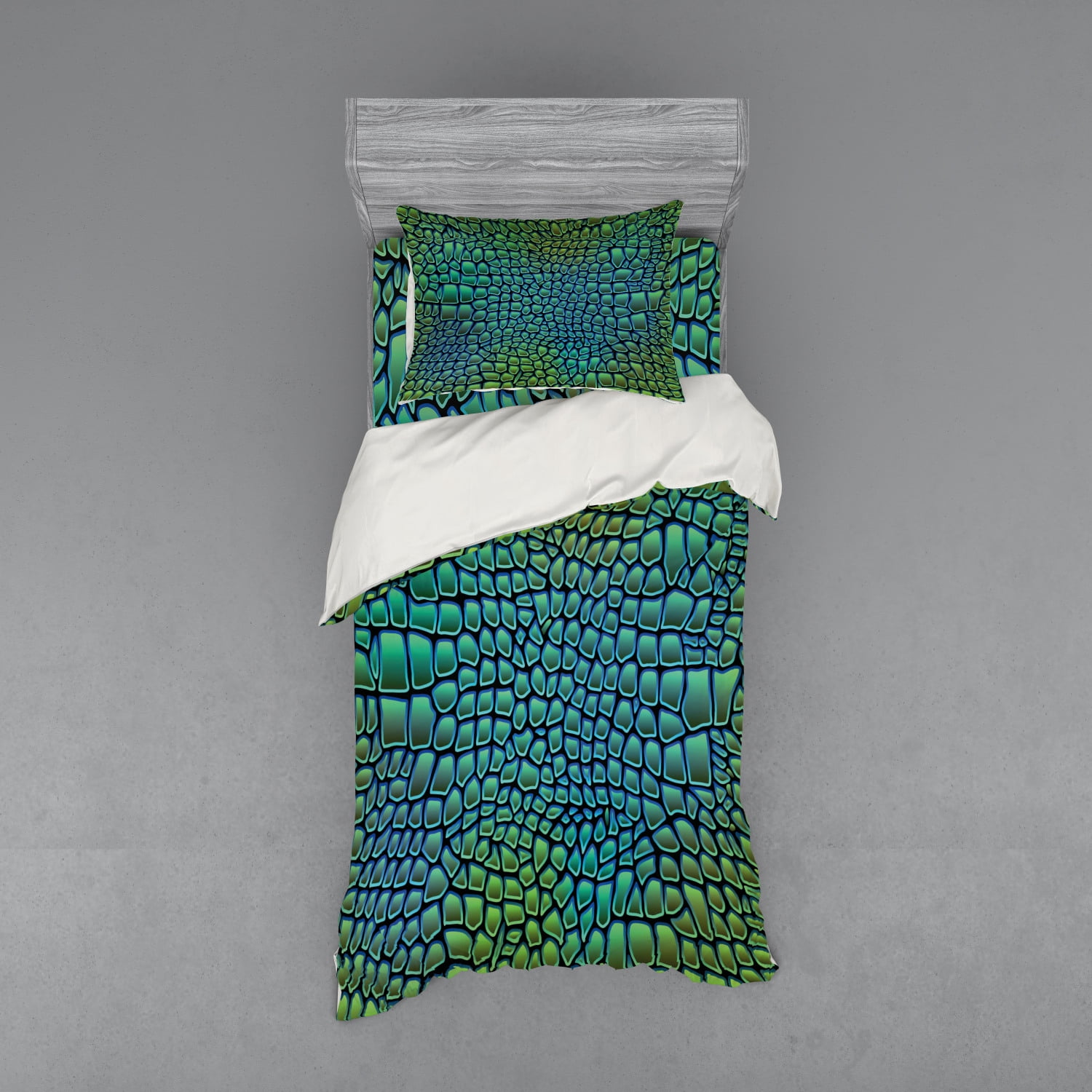Green Blue Alligator Skin Print Twin Duvet Cover Set