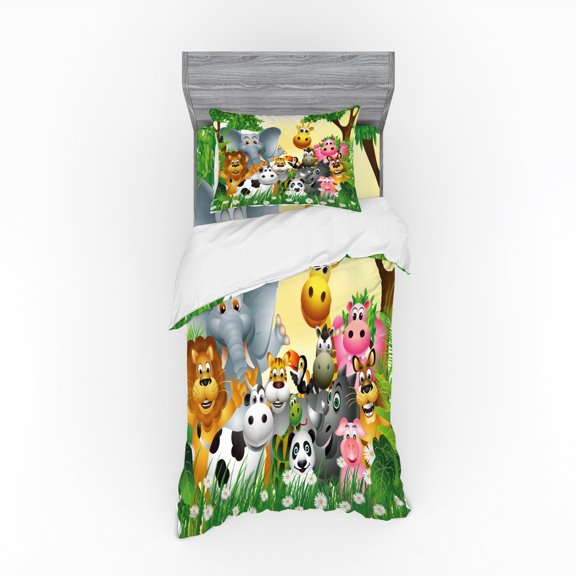 Ambesonne Animal Bedding Set 3 Pcs, Animals Jungle, Twin, Multicolor