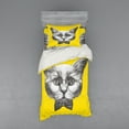 thumbnail image 1 of Ambesonne Animal Bedding Set 3 Pcs, Cat Glasses Bow Tie, Twin, Yellow Grey White, 1 of 2