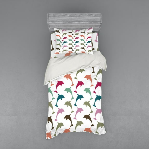Ambesonne Animal Bedding Set 3 Pcs, Colorful Dolphins Art, Twin, Multicolor