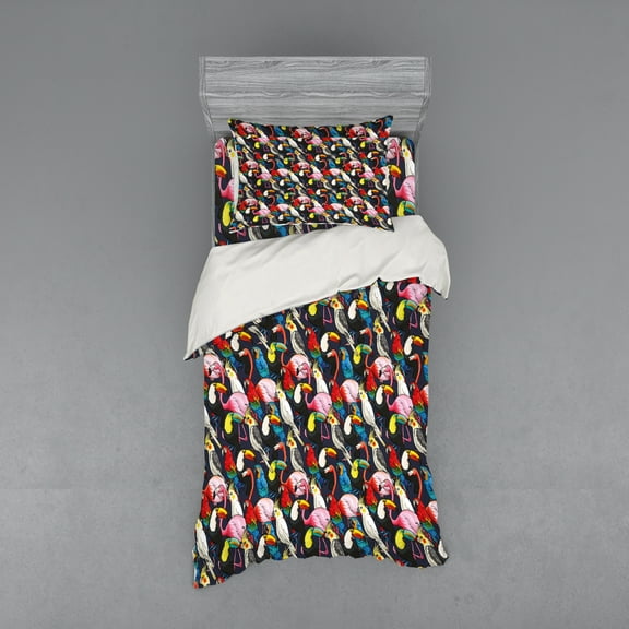 Ambesonne Animal Bedding Set 3 Pcs, Colorful Exotic Birds, Twin, Multicolor