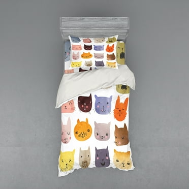 Ambesonne Animal Bedding Set 3 Pcs, Colorful Humor Fun Cat, Twin, Multicolor