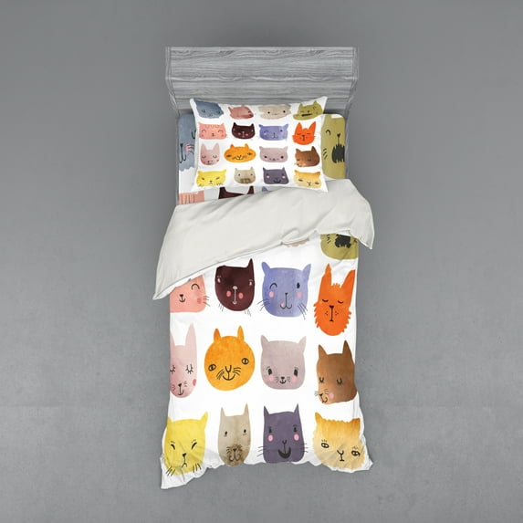 Ambesonne Animal Bedding Set 3 Pcs, Colorful Humor Fun Cat, Twin XL, Multicolor
