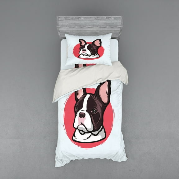 Ambesonne Animal Bedding Set 3 Pcs, French Bulldog Hipster, Twin XL, Pink Brown