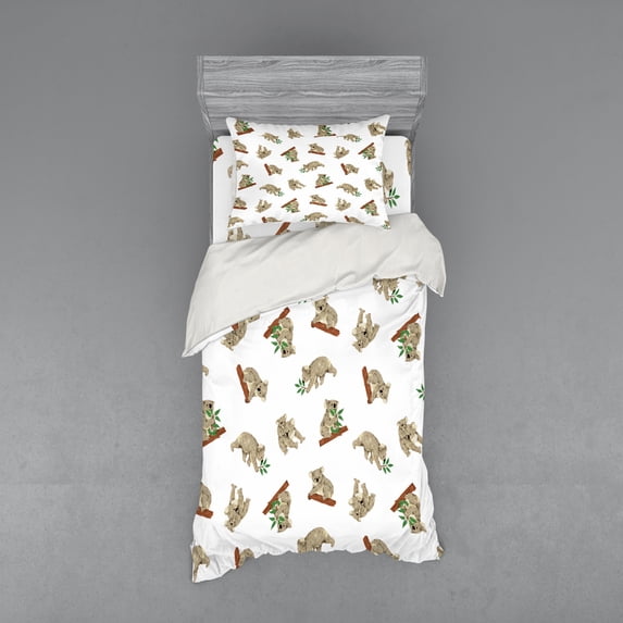 Ambesonne Animal Bedding Set 3 Pcs, Koala Pattern, Twin, White Grey