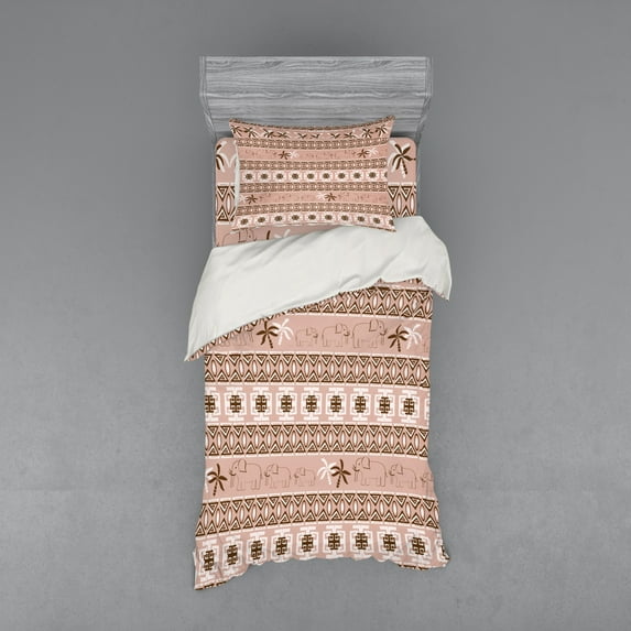 Ambesonne Animal Bedding Set 3 Pcs, Pastel Savannah Palm Trees, Twin, Brown and Tan
