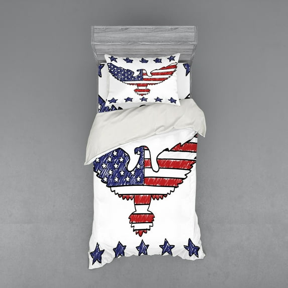 Ambesonne Animal Bedding Set 3 Pcs, Patriotic Eagle, Twin XL, Red Blue