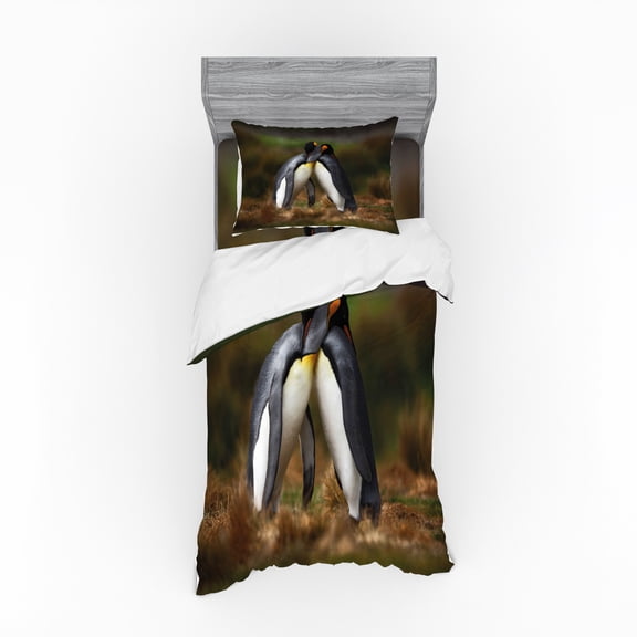 Ambesonne Animal Bedding Set 3 Pcs, Penguin Couple Cuddling, Twin, Multicolor