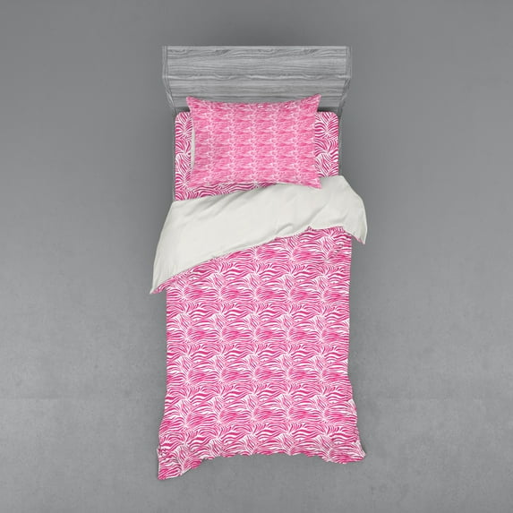 Ambesonne Animal Bedding Set 3 Pcs, Savannah Zebra Stripes Print, Twin XL, Pink Black