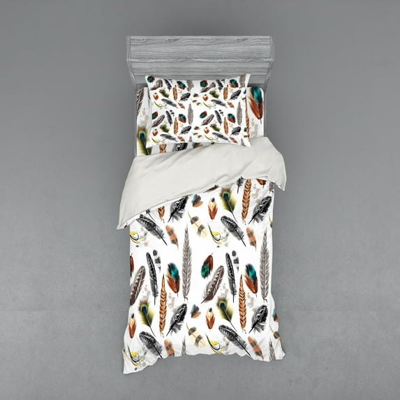 Ambesonne Animal Bedding Set 3 Pcs, Vivid Feathers Vivid Art, Twin XL, Multicolor