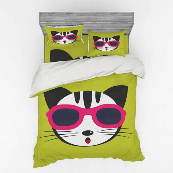 Ambesonne Animal Bedding Set 4 Pcs, Boho Kitten, Queen, Multicolor