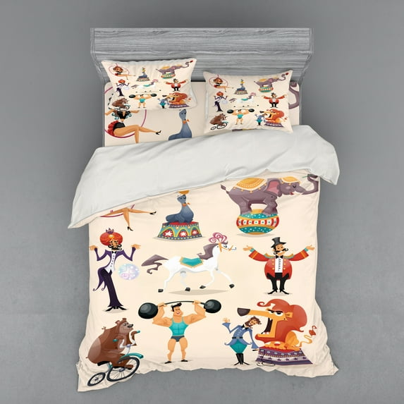 Ambesonne Animal Bedding Set 4 Pcs, Circus Fun Athlete Horse, Queen, Multicolor