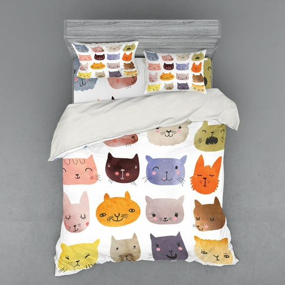 Ambesonne Animal Bedding Set 4 Pcs, Colorful Humor Fun Cat, Queen, Multicolor