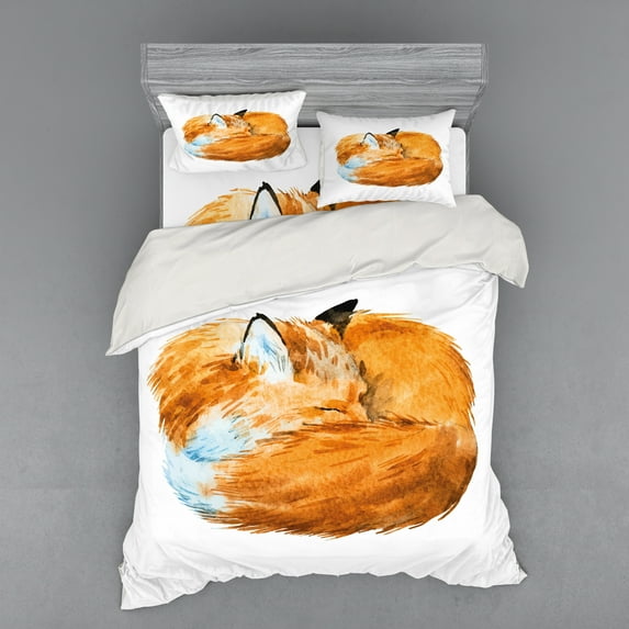 Ambesonne Animal Bedding Set 4 Pcs, Creature, Queen, Apricot and White