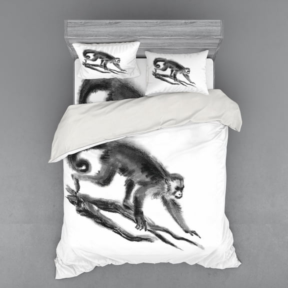 Ambesonne Animal Bedding Set 4 Pcs, Exotic Jungle Monkey, Queen, Dimgrey