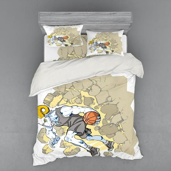 Ambesonne Animal Bedding Set 4 Pcs, Farm Sheep Basketball, Queen, Tan and Grey